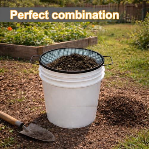 Soil Sifter for Gardening, Rock Sifter for 5 Gallon Bucket,Compost Sifter Dirt Sifter,Captures Dirt Rocks Sawdust (3pcs Black Handle) - color: 3PCS Black Handle