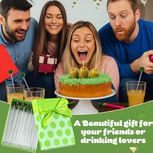 Qinyoung 12 Pcs Glass Martini Drink Stirrers 7 Inch Olive Swizzle Sticks for Cocktails Coffee Reusable Olive Beverage Stir Sticks for Birthday Party Coffee Bar Kitchen Bar Weddings - style: Martini Olive