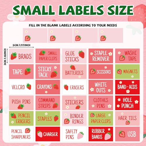 54Pcs Teacher Toolbox Labels Classroom Decoration Self-Adhesive Strawberry Toolbox Sticker Summer Fruit Tool Box Storage Decal Sweet Beery Organizer Container Decor for Back to School Teacher Supplies - style: Strawberry