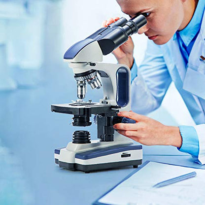 Swift Binocular Compound Microscope SW350B, 40X-2500X Magnification,Siedentopf Head,Research-Grade,Two-Layer Mechanical Stage,1.3mp Camera and Software Windows and Mac Compatible - style: SW350B+1.3MP Camera