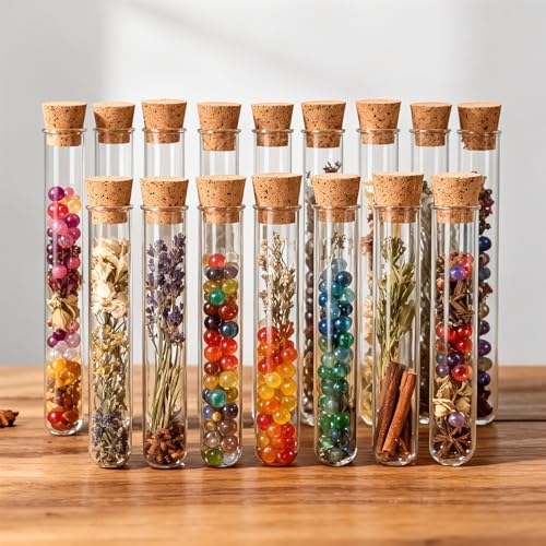 15Pcs Clear Plastic Test Tubes with Cork Stoppers 15x100mm 10ml – Transparent Vials with Seal Cap for Bath Salt, Candy, Beads, Powder, Spice, Liquid Storage, Party Favors, DIY Decoration, Lab Use - color: 15 pcs