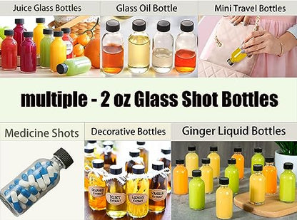 24pack 2oz Ginger Shot Bottles, Reusable Glass Shot Bottles with Caps - color: White, size: 24-pack