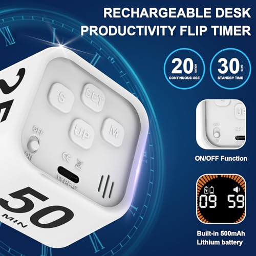 Rotating Cube Visual Countdown Timer 5, 25, 10, 50 Min Preset+Custom Mode - color: White