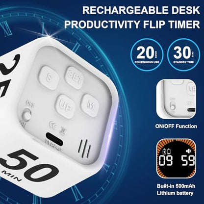 Rotating Cube Visual Countdown Timer 5, 25, 10, 50 Min Preset+Custom Mode - color: White
