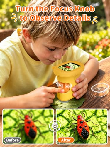 1000X Handheld Digital Microscope for Kids, 2.4" IPS Screen STEM Toys - color: Yellow