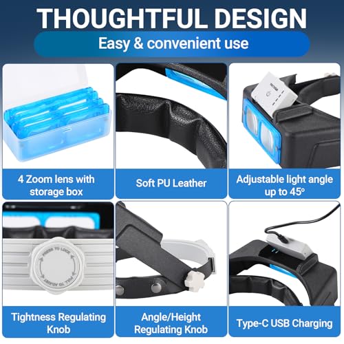 Magnifying Glasses with Light for Close Work, 1.5X-3.5X Headband Magnifier