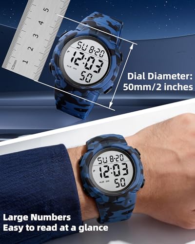 CakCity Digital Watch Mens, Waterproof Sport Wristwatch, Referee Stopwatch - color: Blue Camouflage