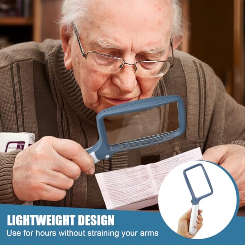 Folding Handheld Magnifying Glass with Light, 5X Large Rectangle Reading Magnifier with Dimmable LED for Seniors with Macular Degeneration, Newspaper, Book, Small Print, Lighted for Low Visions Blue - color: Blue