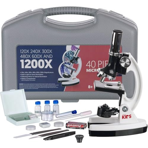 AmScope - Kids 48pc 120X-1200X Biological Microscope Educational Starter Kit - color: White, size: 12.5 x 9 x 6 inches