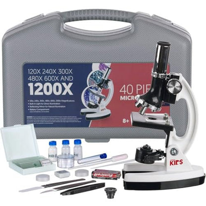 AmScope - Kids 48pc 120X-1200X Biological Microscope Educational Starter Kit - color: White, size: 12.5 x 9 x 6 inches