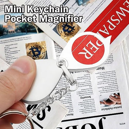 Rongon 10X Pocket Magnifying Glass Small Folding Keychain Magnifier - color: Silver-1pcs
