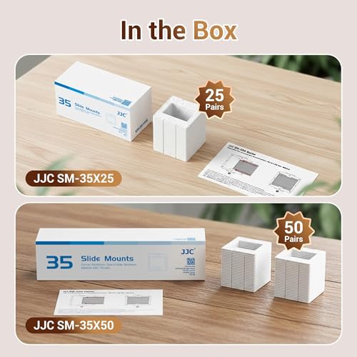 JJC 25 Pairs 35mm Slide Film Mounts to Holder 25 Sheets of Film, with Snap-in Design & Precisely Position, Premium Scanning Accessories Worked Well with Most Projectors Scanners Slide Trays Binder - color: 25 Pairs