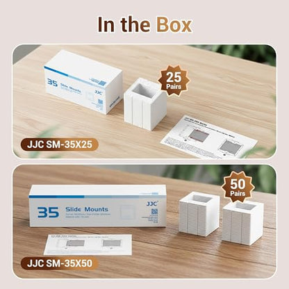 JJC 25 Pairs 35mm Slide Film Mounts to Holder 25 Sheets of Film, with Snap-in Design & Precisely Position, Premium Scanning Accessories Worked Well with Most Projectors Scanners Slide Trays Binder - color: 25 Pairs