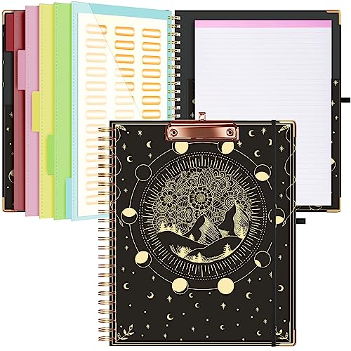 Ospelelf Clipboard with Storage 8.5 X 11，Padfolio Organizer, Spiral Portfolio Letter Size with Notepad, Pen Holder, 5 Extra Folder Divider Pages, Elastic Closure Nurse Office Essentials (Moon) - color: Revolution of the Moon