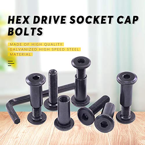 Swpeet 25Pcs M6x25mm Carbon Steel Black Hex Drive Socket Cap Bolts Barrel Nuts Assortment Kit with 1Pcs Allen Wrench, Screw Post Fit for Furniture Countsunk Belt Buckle Leather Binding Bolts - size: M6x25mm