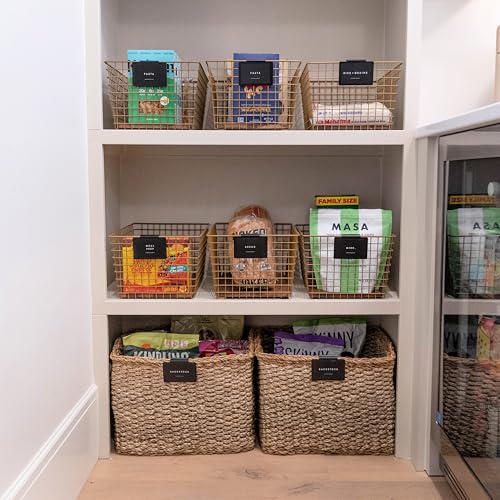 Storage Bin Label Holders Clip-On – 10 Pack Metal Basket Labels for Pantry, Baskets, Shelves & Organization Bins, 3.5” x 2.5 - color: Black