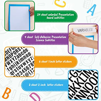 PerKoop 36 Sheets Science Fair Board Poster Boards Supplies 24 Self Adhesive Presentation Subtitles 4 Science Fair Project Titles 8 Personalized Letter Sticker for Classroom(Blue) - color: Blue