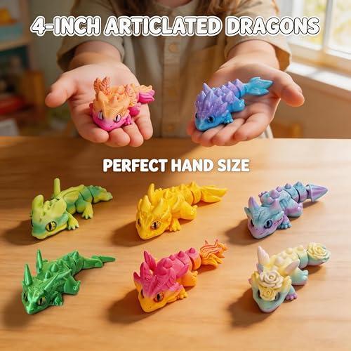 8 Pcs Articulated Dragon 4 Inch, 3D Printed Dragon Small Animals Figurines, 3D Printed Fidget Toys for Easter Basket Stuffers, Desk Pets for Kids Classroom, Sensory Toys for Boys Girls - color: 8pcs Dragon