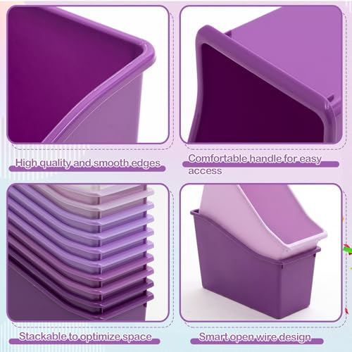 Geetery 12 Pcs Plastic Book Bins for Classroom, Purple Color Series - color: Purple Color Series