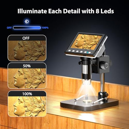 Hayve 4.3'' IPS Coin Microscope 1000X Magnification Digital Microscope - size: 4.3 Inch (No TF Card)