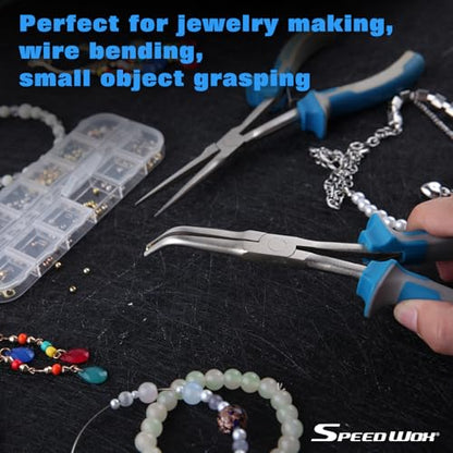 SPEEDWOX 2PCS Long Reach Needle Nose Pliers & Bent Needle Nose Pliers Set - style: 2PCS Bent & Needle Nose Pliers Smooth Jaw