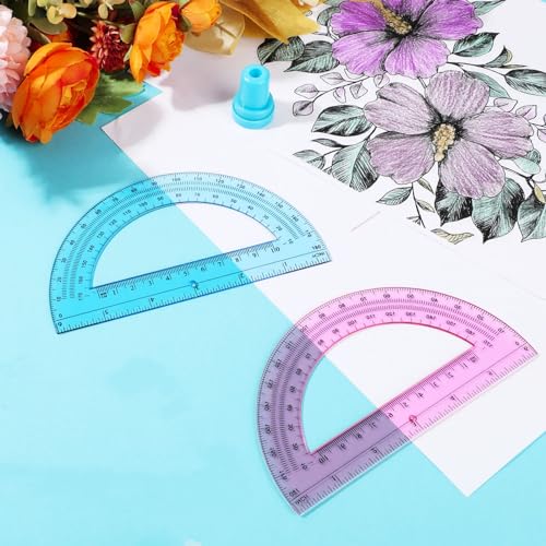Zonon 2 Pcs 6 Inch Plastic Protractor 180° Math Protractors, Pink, Blue - color: Pink, Blue