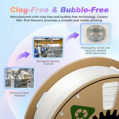 Creator Silk PLA White Filament 1.75mm +/- 0.02mm, Shiny and Glossy, Silk Texture, Color Changing 3D Printing Filament 1kg Spool - color: Silk White