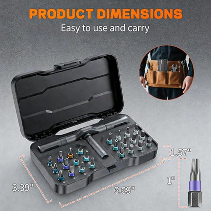 2026 New 24 in 1 Magnetic Ratchet Screwdriver Set, DIY Screwdriver Set with Detachable Handle, Portable Compact Repair Tool Kit for Furniture Laptop Electronicsv Bicycle - size: 24 in 1 Screwdriver Set
