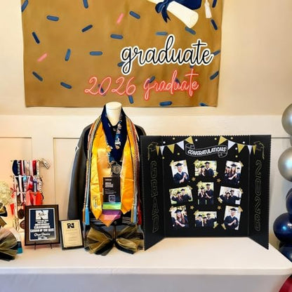 Epakh 2026 Graduation Trifold Poster Board 33 x 20 in Black Gold Senior Night Photo Display Board for Class of 2026 Graduation Photo Frames Picture Display for Grad Party Gift Table Decor