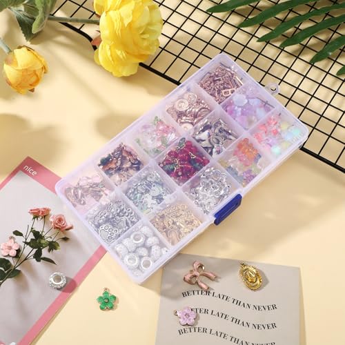 24 Pack 15 Grids Clear Plastic Bead Organizer Box Small Craft Organizer Box Storage Container with Adjustable Dividers for Jewelry Crafts Fishing Tackle Small Parts