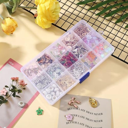 24 Pack 15 Grids Clear Plastic Bead Organizer Box Small Craft Organizer Box Storage Container with Adjustable Dividers for Jewelry Crafts Fishing Tackle Small Parts