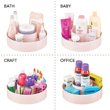 mDesign Plastic Lazy Susan Round Turntable Storage Tray - Rotating Organizer for Makeup, Cosmetics, Nail Polish, Vitamins, Shaving Kits, Hair Spray, Medical Supplies, First Aid - Light Pink/Blush