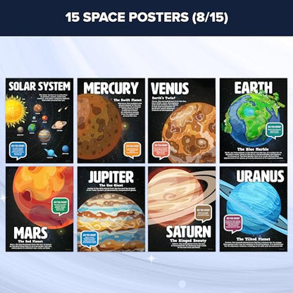 Decorably 15 Space Solar System Poster for Classroom Decor, 11x14in
