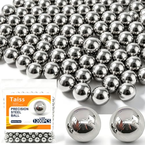Taiss 1200PCS 2.5mm 304 Stainless Steel Precision Balls,Precision Steel Ball Assortment Kit,Metal Balls - size: 2.5mm
