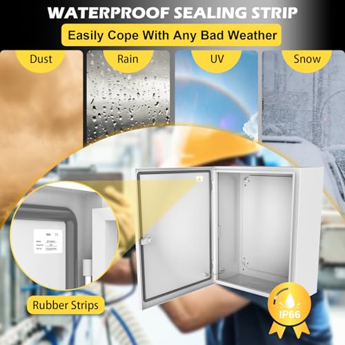 Outdoor Electrical Junction Box 20"x16"x8'', NEMA Steel Enclosure IP66, Waterproof Metal Electrical Box with Mounting Plate, Powder-Coated, Dustproof, Weatherproof, Hinged Door - size: 20"x16"x8''