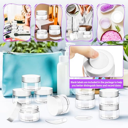 16 Pack 2oz Plastic Jars Containers, 60ml Travel Size Container Jars with White Lids, 60g Small Travel Cosmetic Container Jar for Toiletries Cream Makeup Cosmetic Sample Slime Lip Salves Balm - color: White, size: 2oz