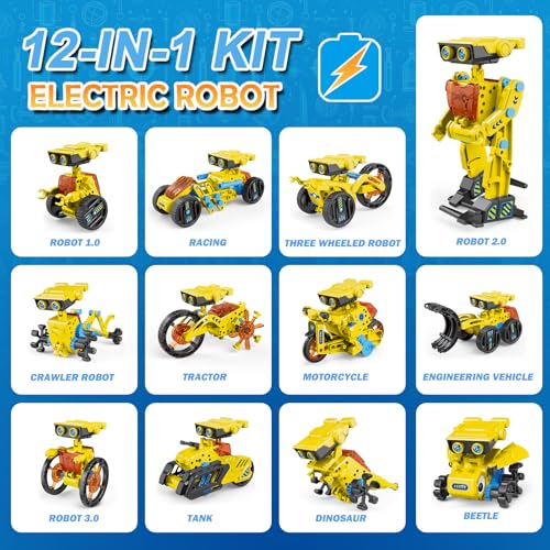 AESGOGO 12-in-1 Electric Robot Kit, STEM Projects Toys for Kids Age 8-12 Birthday Gifts, DIY Building Science Experiment Kit Battery Powered Education for Boys Girls Aged 8 9 10 11 12 13 14 Year Old