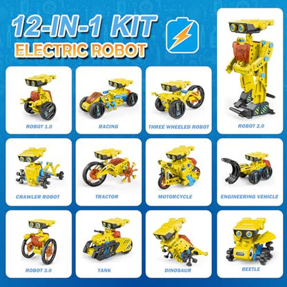 AESGOGO 12-in-1 Electric Robot Kit, STEM Projects Toys for Kids Age 8-12 Birthday Gifts, DIY Building Science Experiment Kit Battery Powered Education for Boys Girls Aged 8 9 10 11 12 13 14 Year Old