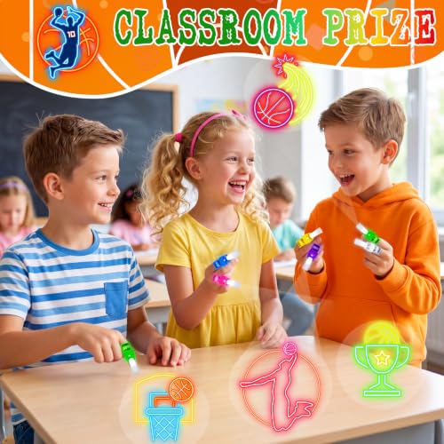 24 Pcs Basketball Party Favors LED Finger Lights Toys for Kids Ages 3-12 - style: Basketball Neon