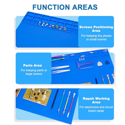 27.6'' x 15.7'' Extra Large Soldering Mat with ESD Wrist Strap and Grounding Accessories 932°F Heat Resistant Silicone Repair Mat Oversized Work Mat for Electronics Cellphone Laptop Repair (Blue)