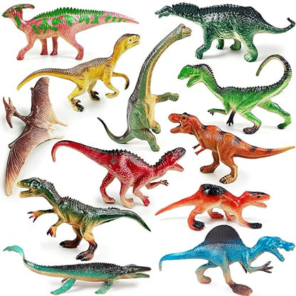 12 Dinosaur Toys for Kids, Plastic Animal Figurines Portable Dinosaur Figures Playset Montessori Toy Educational Game for Homeschool Preschool Toddler Kids - style: Large Dinosaur (excluding cards)