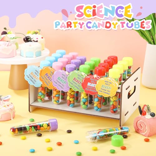 Maxdot 24 Set Science Party Favors, Plastic Test Tubes with Caps Holder