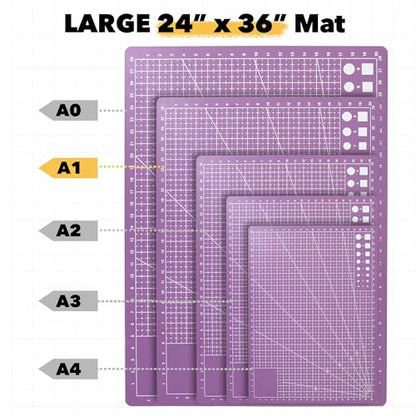 Mandala Crafts Self-Healing Purple Pink 24" x 36" A1 Cutting Mat for Sewing - color: Purple, size: 24 x 36 Inches Mat