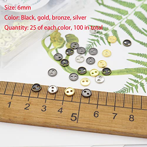 Youmeizer Wiosny 100Pcs 4 Colors Mini Metal Buttons 6mm(15/64inch) 2 Hole Mini Metal Round Buttons DIY Hand Sewing AIDS Doll Clothes (4 Colors Mixed, 6mm(15/64inch)) - size: 6mm( 15/64inch)
