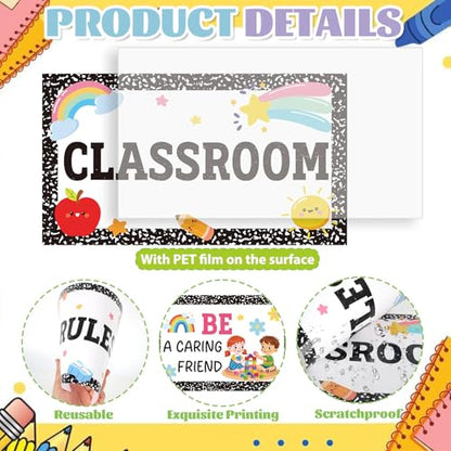 Classroom Rules Posters Back to School Bulletin Board Decor Composition Notebook Classroom Decoration Motivational Educational Good Habits Behavior Chart for Preschool kindergarten Elementary Students