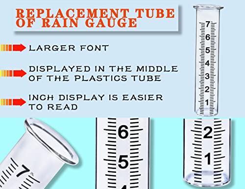 JMBay Rain Gauge Replacement Tube Plastic,7 inch Outdoor Plastic Rain Gauge Tube for Garden,Yard,Home.Upgraded Large Font Transparent Measure Tube,Lip Design,Best PCS Tube with Clean Brush - color: Plastic Rain Gauge Tube