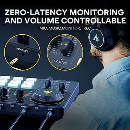 MAONO Podcast Equipment Bundle with Audio Mixer & 3.5mm Mic for Streaming - color: AU-AM200-S6 Black