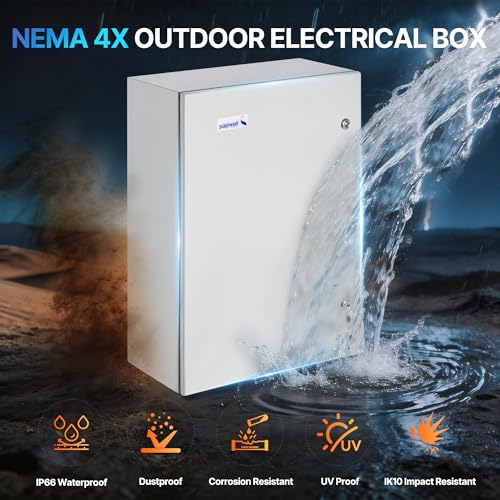 NEMA 4X Enclosure 28x20x10 Metal Outdoor Electrical Enclosure Box - size: 28"H × 20"W × 10"D