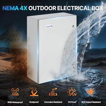 NEMA 4X Enclosure 28x20x10 Metal Outdoor Electrical Enclosure Box - size: 28"H × 20"W × 10"D