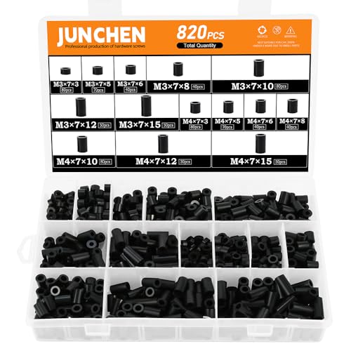 820pcs Black Nylon Spacers, 14 Sizes Plastic Spacer Assortment Kit, Electrical Outlet Screw Spacers Unthreaded for Electrical Screws, Switch and Receptacle Od7mm Id3/4mm Length 3/5/ 6/8/ 10/12/ 15mm
